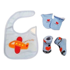 Red Plane Bib, Mittens, Socks Gift Set, Baby Boy Newborn gift set baby essential
